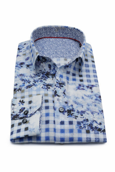 COTLIN004 | Cotton Linen Shirts | Private Label Shirt Manufacturer | Turkey: % 100 Cotton - Linen Look - Printed Washed - Sport Look - Light Weigthed - Flower - Check - Hidden Buttondown