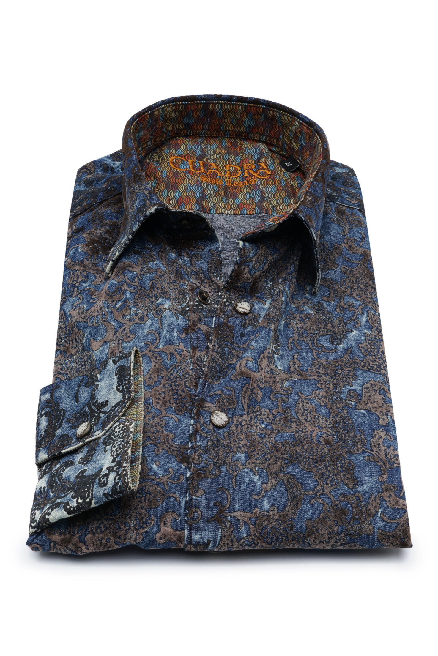 551 DEN005 | Yarn Dyed Shirts | Private Label Shirt Manufacturer | Turkey: % 100 Cotton - Flok Printed - Long Sleeve - Paisley Design - Snap Button - Special Wash - Rich Look - High End
