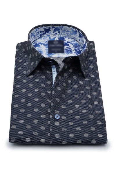 2JA002 | Jacquard Shirts | Private Label Shirt Manufacturer | Turkey: % 100 Cotton - Woven - Dotted - Navy - Smart Look - Clean Look - Wintershirt