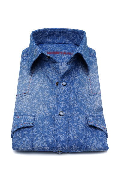 JA004 | Jacquard Shirts | Private Label Shirt Manufacturer | Turkey: % 100 Cotton - Paisley Design - Woven - Western Yoke - Western - Snap Buttons - Double Pockets - Flaps - Stop Stitch - Contrast Stitch