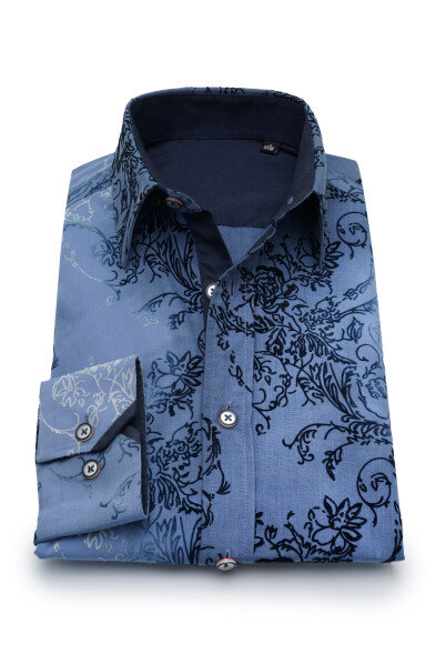 PR004 | Printed Shirts | Private Label Shirt Manufacturer: Cot-Pes - Flok Printed - Long Sleeve - Floral Design - Cuff