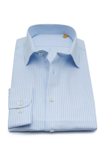 YARN013 | Yarn Dyed Shirts | Private Label Shirt Manufacturer | Turkey: % 100 Cotton - Sateen Striped - Classic Shirt - Smart Shirt - Lt Blue - High End - Classic Collar
